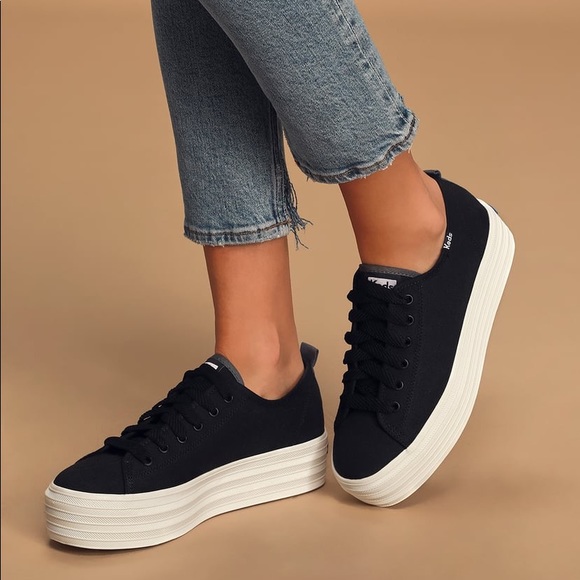 Keds Shoes - KEDS Triple Up Canvas Platform Sneakers in Black - Size 7.5